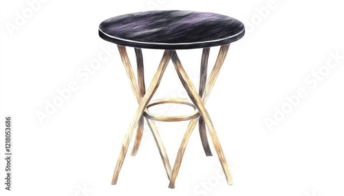 Stylish round table with unique wooden legs, set in a modern interior, showcasing a cozy atmosphere
