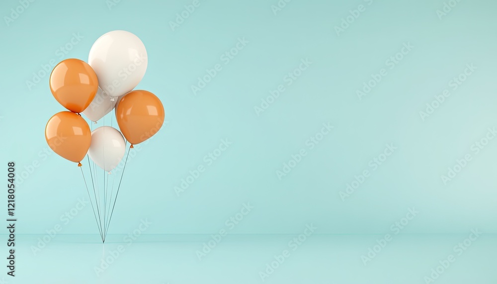 Colorful balloons in a serene setting, floating against a soft blue background, creating a festive atmosphere Colorful balloons in a serene setting, floating against a soft blue background, creating a festive atmosphere