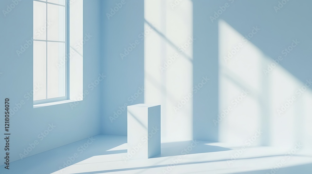 Obraz premium Minimalist Room Scene with White Cube and Sunlight