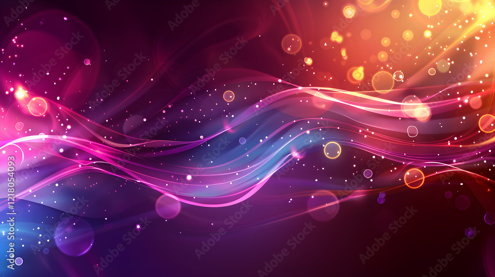 Fototapeta premium Colorful abstract waves with light effects and bokeh elements, suitable for backgrounds.