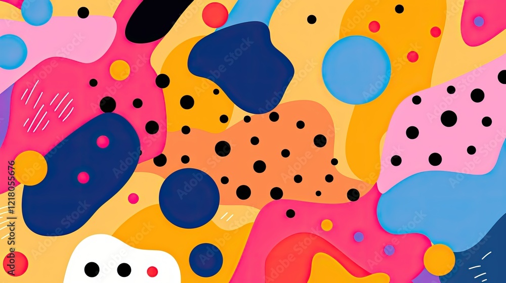Abstract colorful shapes and patterns create a vibrant, playful design. Abstract colorful shapes and patterns create a vibrant, playful design.