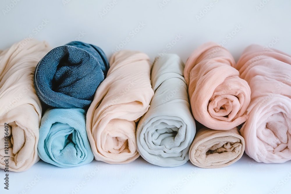 A Delicate Array of Rolled Fabrics in Pastel Hues A Delicate Array of Rolled Fabrics in Pastel Hues