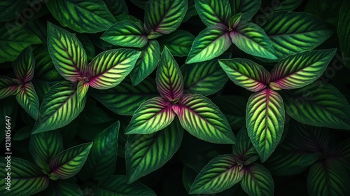 Wallpaper Mural Lush green leaves with red veins, tropical foliage background. Torontodigital.ca