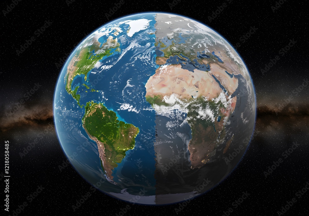 Fototapeta premium Stunning Earth Day Night and Day Satellite Image