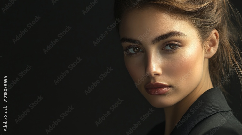 A high-resolution close-up of a businesswoman in formal wear, with a focused and approachable look, representing professionalism and success. A high-resolution close-up of a businesswoman in formal wear, with a focused and approachable look, representing professionalism and success.