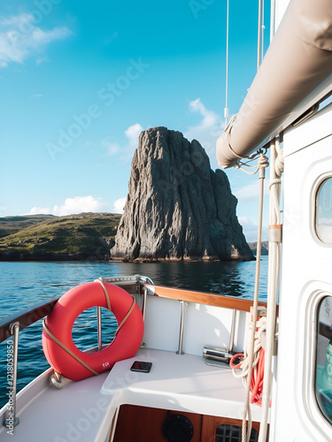 Boat Sailing in the Isle of Islay in Scotland photo