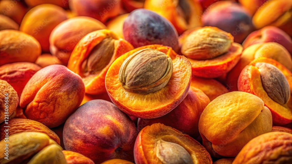 Obraz premium Macro Photography Apricot Pits: Close-Up Detail, Seed Texture, Nature's Beauty, Botanical Images, High-Resolution Images