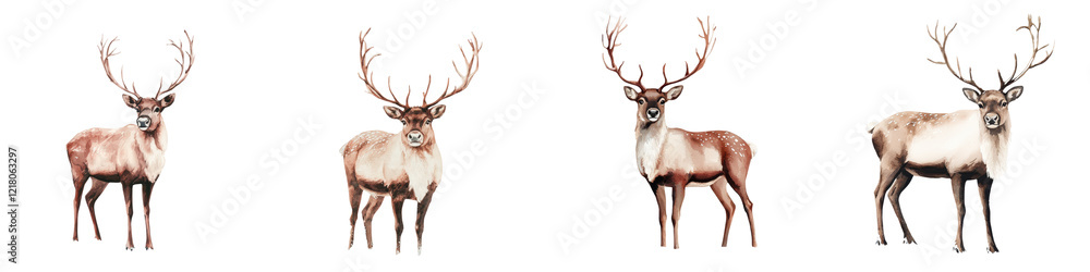 Majestic Deer Herd Standing in Grassy Meadow with Towering Antlers Majestic Deer Herd Standing in Grassy Meadow with Towering Antlers