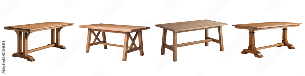 Collection of rustic modern and traditional wooden tables in different designs shapes and sizes suitable for home office and dining room settings These tables feature natural wood grains Collection of rustic modern and traditional wooden tables in different designs shapes and sizes suitable for home office and dining room settings These tables feature natural wood grains