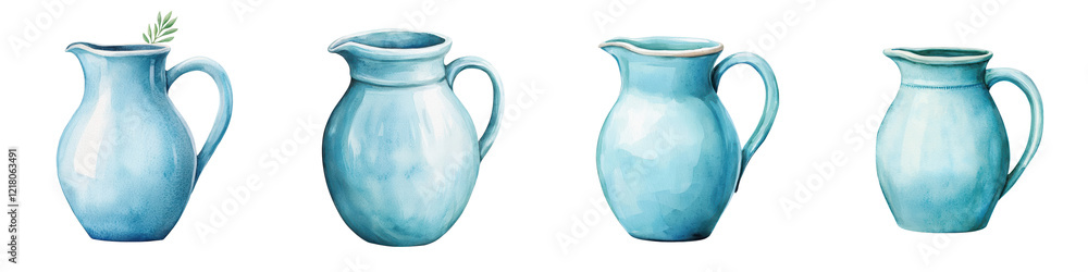 Elegant Handmade Ceramic Pitchers in Soothing Blue and Green Tones with Leaf Accent Elegant Handmade Ceramic Pitchers in Soothing Blue and Green Tones with Leaf Accent