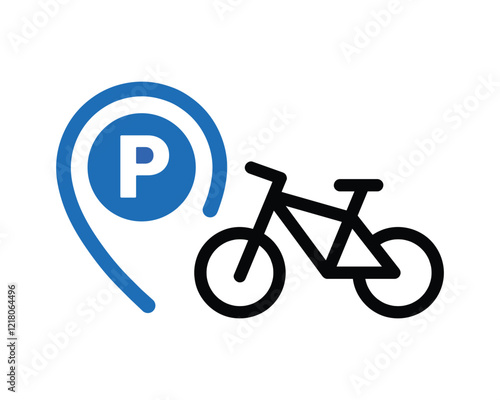 Bicycle Parking with Pin Symbol - High-Quality Vector Art for Indicating Bike Parking Locations in Urban and Public Spaces