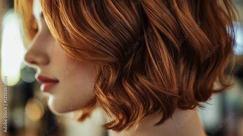 Close-up of a womans hair styled in a chic bob with soft, tousled waves, showcasing the modern and fashionable look. Close-up of a womans hair styled in a chic bob with soft, tousled waves, showcasing the modern and fashionable look.