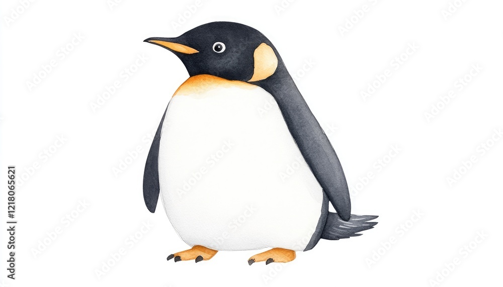 Obraz premium Illustration of a charming penguin standing on a white background, showcasing its unique features