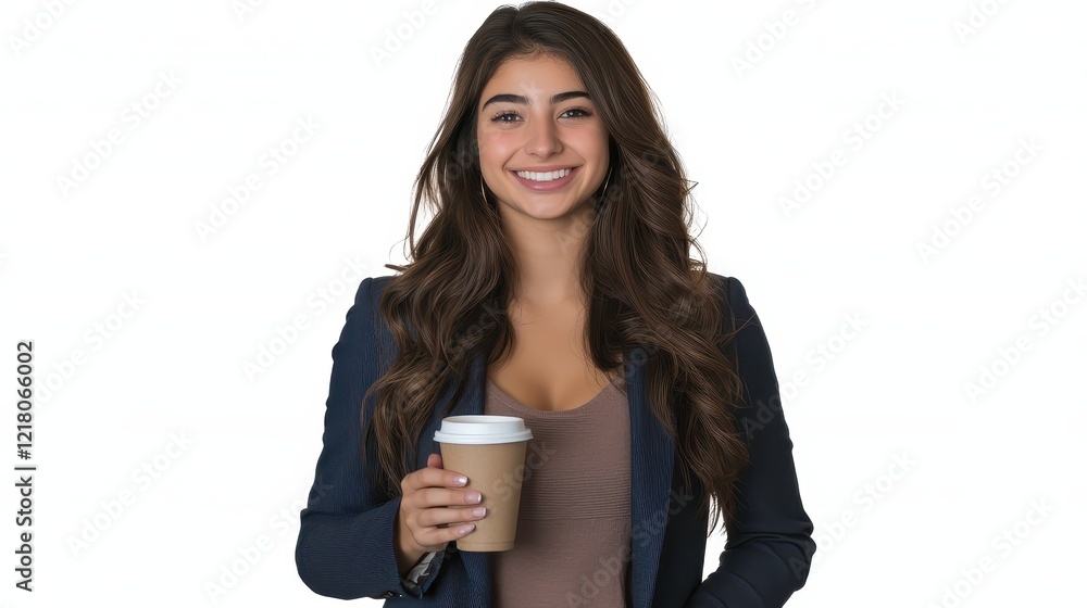 Smiling Young Woman Holding Coffee Cup Wearing Blazer Smiling Young Woman Holding Coffee Cup Wearing Blazer