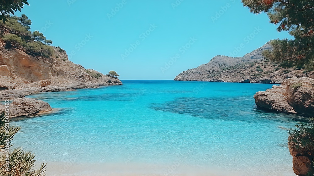 Fototapeta premium Secluded Cove Turquoise Waters Rocky Shores Sunny Day