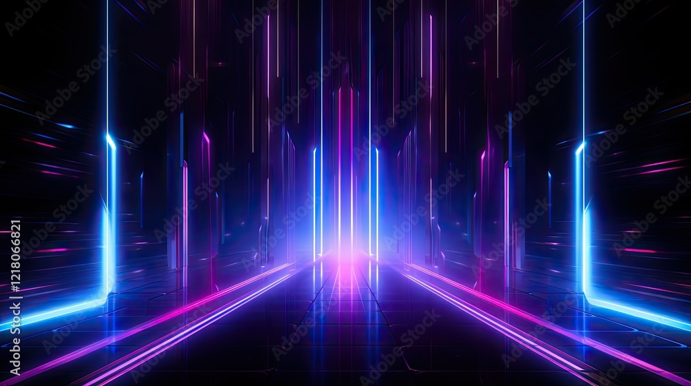 A futuristic neon corridor with vibrant lights creating a dynamic visual effect. A futuristic neon corridor with vibrant lights creating a dynamic visual effect.