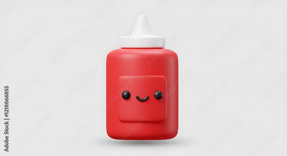 Obraz premium 3d Ketchup sauce icon. Fast food sauce concept. Minimal Cartoon Ketchup Tomato Ramekin sauce red bottle packaging mockup food product icon creative isolated on transparent background.