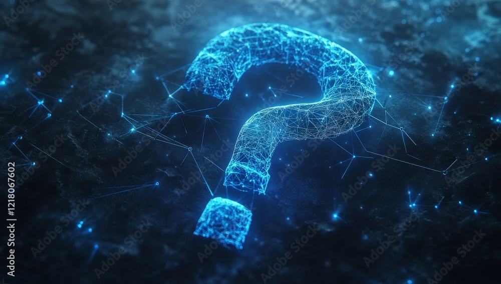 Glowing digital question mark on dark background. Glowing digital question mark on dark background.