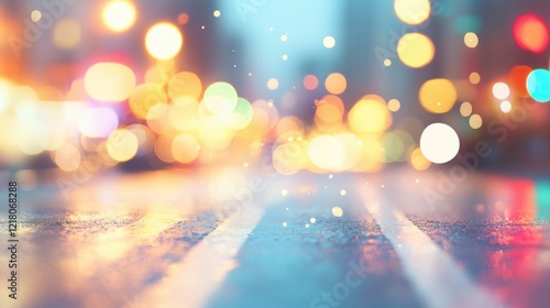 Vibrant bokeh and colorful light trails enhance the atmosphere on a city street at night, creating a dynamic and lively urban setting photo