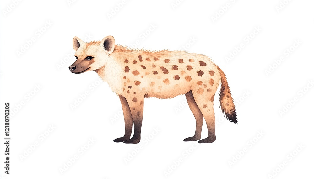 A realistic illustration of a hyena standing on a white background, showcasing its unique features A realistic illustration of a hyena standing on a white background, showcasing its unique features