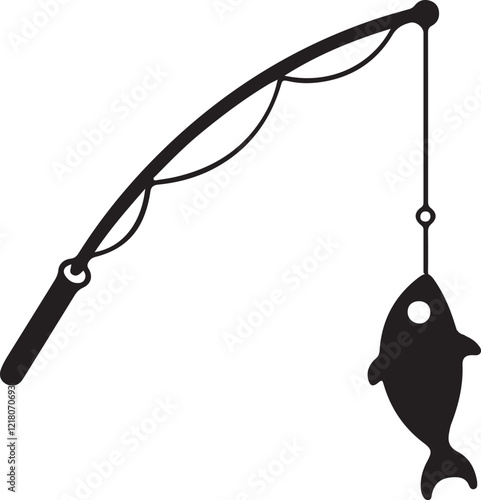 isolated fishing rod with caught fish icon Vector, fishing rod with caught fish Silhouette,fishing rod with caught fish icon set, black fishing rod with caught fish symbol for logo,web color  Vector i