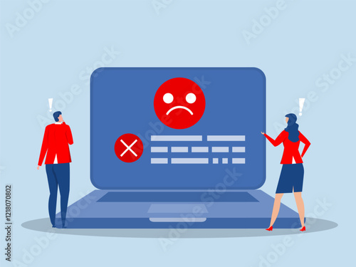 Computer outage,people victims looking at computer laptop outage,error or failure causing by software update mistake, operating system crash or cyber attack,server down or technical issue concept vect
