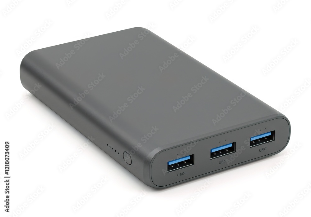 A black power bank with three blue ports AI Generated A black power bank with three blue ports AI Generated