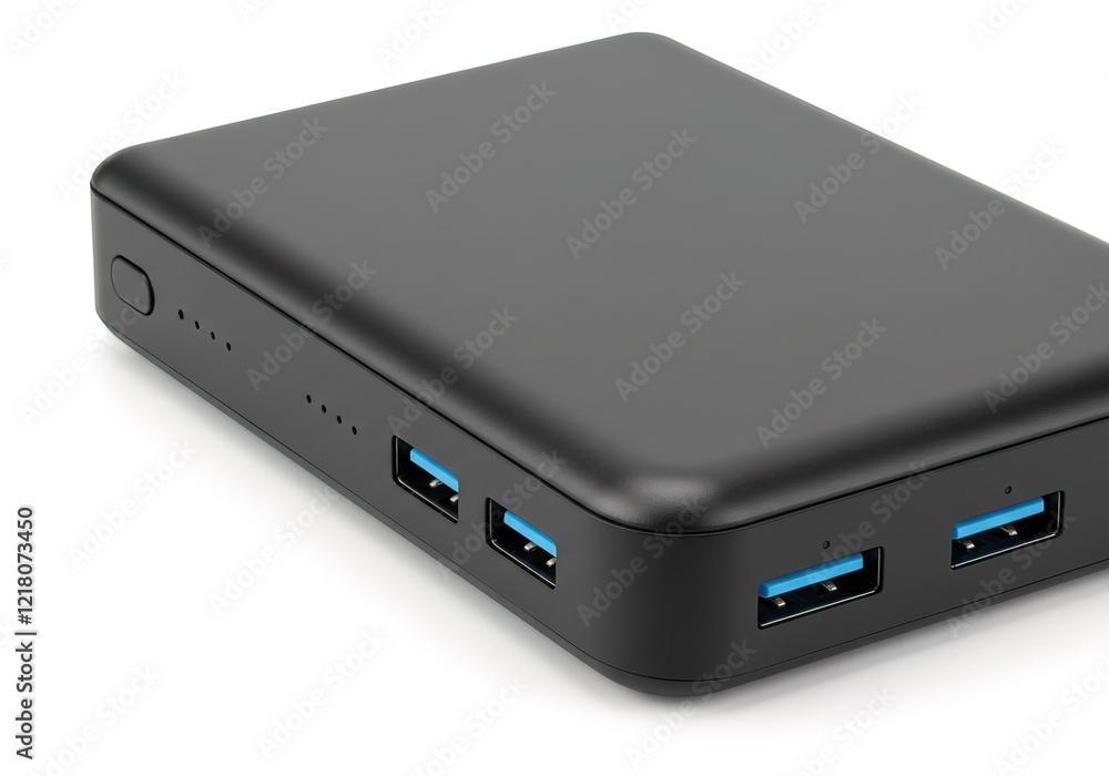A black power bank with three blue ports AI Generated A black power bank with three blue ports AI Generated