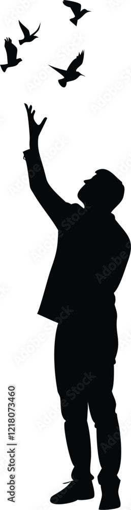 Silhouette of the guy lets go of the dove into the sky Silhouette of the guy lets go of the dove into the sky