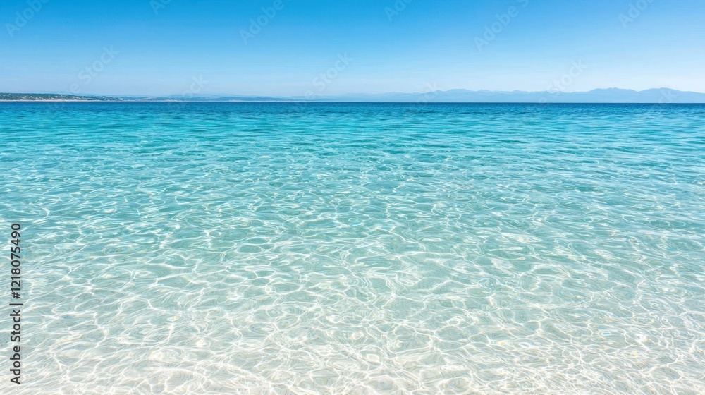 Seascape and waves dynamic, A serene, crystal-clear ocean with gentle waves under a bright blue sky, evoking tranquility and natural beauty. Seascape and waves dynamic, A serene, crystal-clear ocean with gentle waves under a bright blue sky, evoking tranquility and natural beauty.