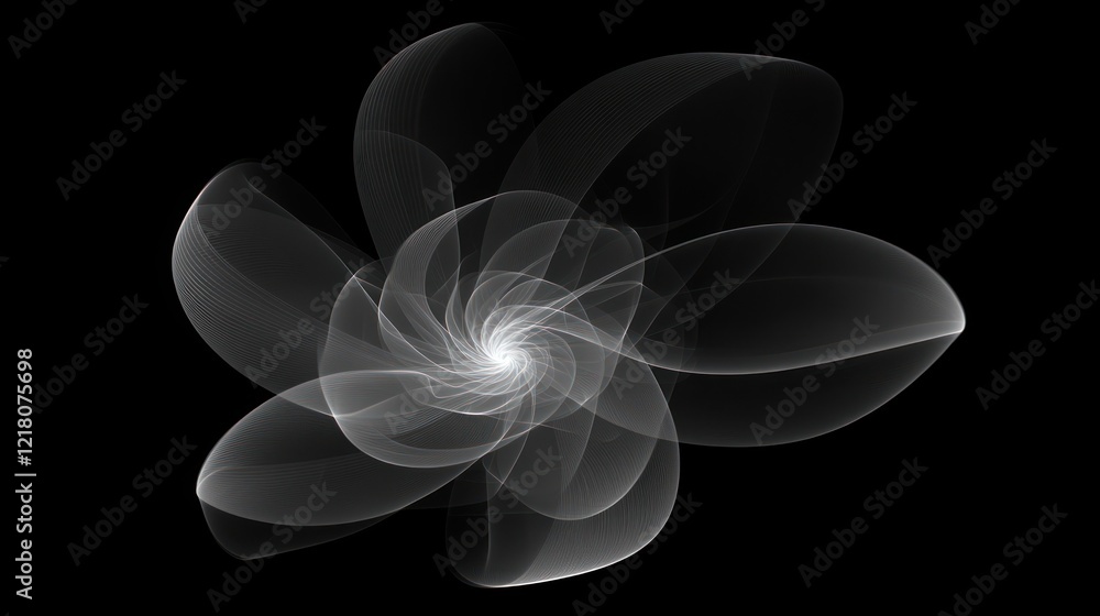 Obraz premium Abstract grayscale fractal flower design, ethereal and elegant. Digital art showcasing swirling patterns, delicate curves and a captivating visual symphony.
