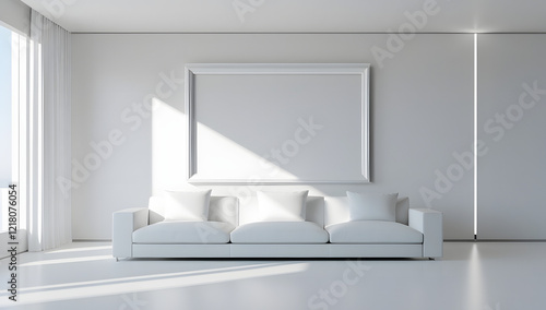 picture frame mounted on the wall mock up design copy space home interior living room	