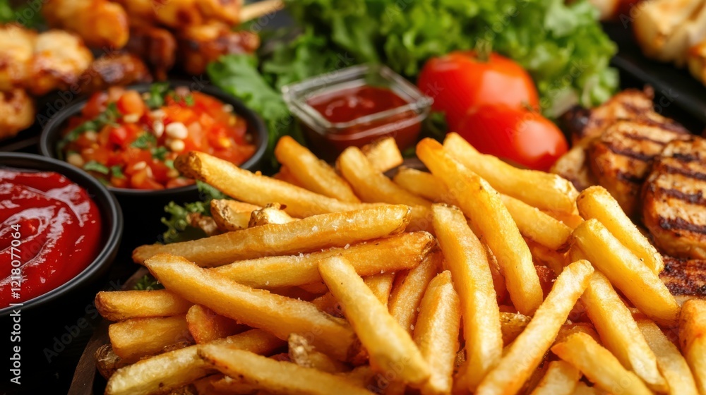 Air Fryer Fries Surrounded by Delicious Food Options Air Fryer Fries Surrounded by Delicious Food Options