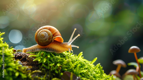 Macro Shot of Snail Resting on Mushroom

 photo