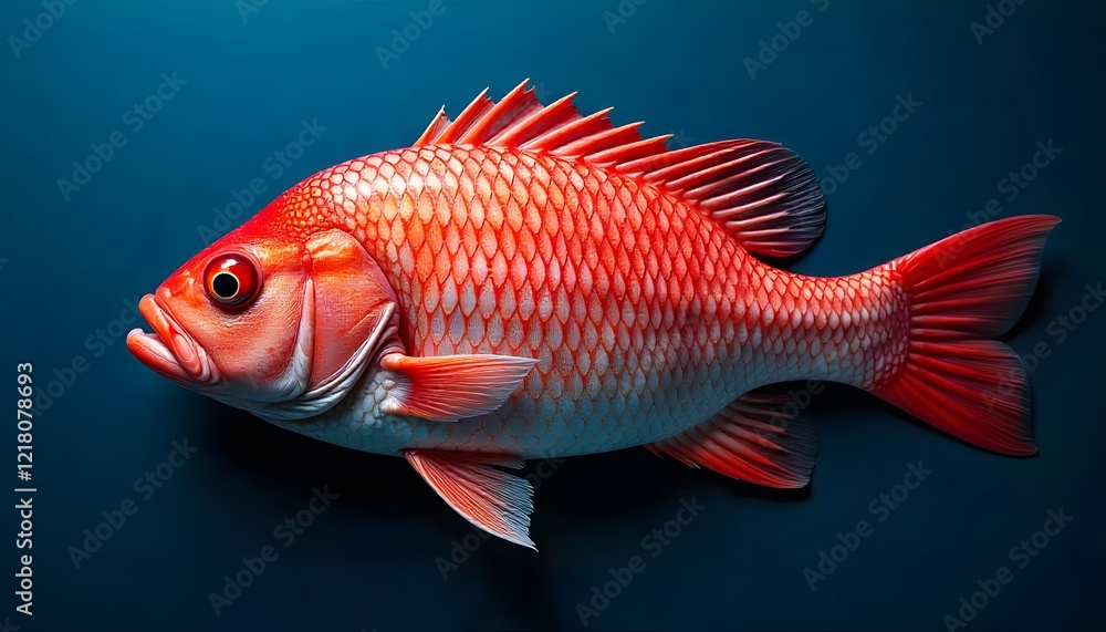 Fototapeta premium A Vivid Red Snapper against a Deep Blue Background