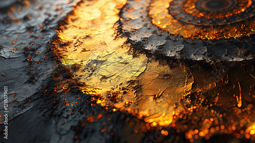 close up of a rusty metal swirl background with gold and grey texture