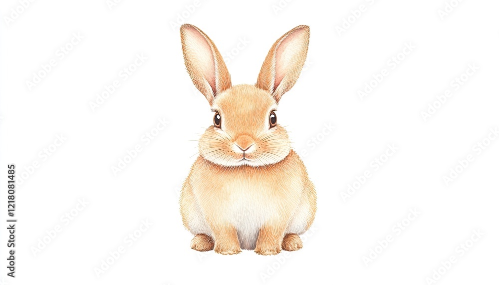 Obraz premium A cute, fluffy rabbit sitting upright against a plain white background, showcasing its adorable features and fur