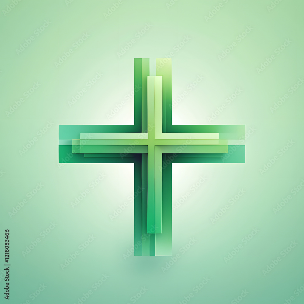 Obraz premium Gradient Green Christian Cross Symbol