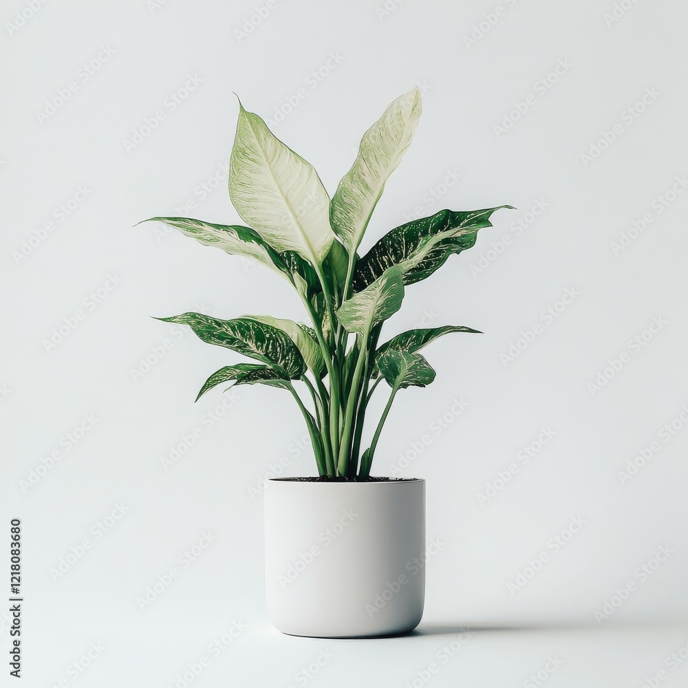 Fototapeta premium Elegant Dieffenbachia Plant in a Minimalist White Pot