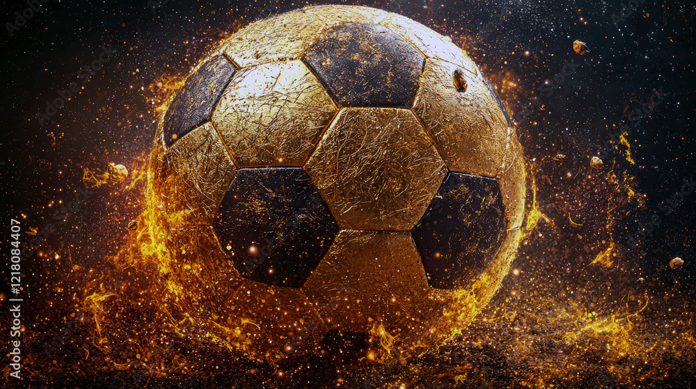 Fototapeta premium Fiery Golden Soccer Ball: Championship Game