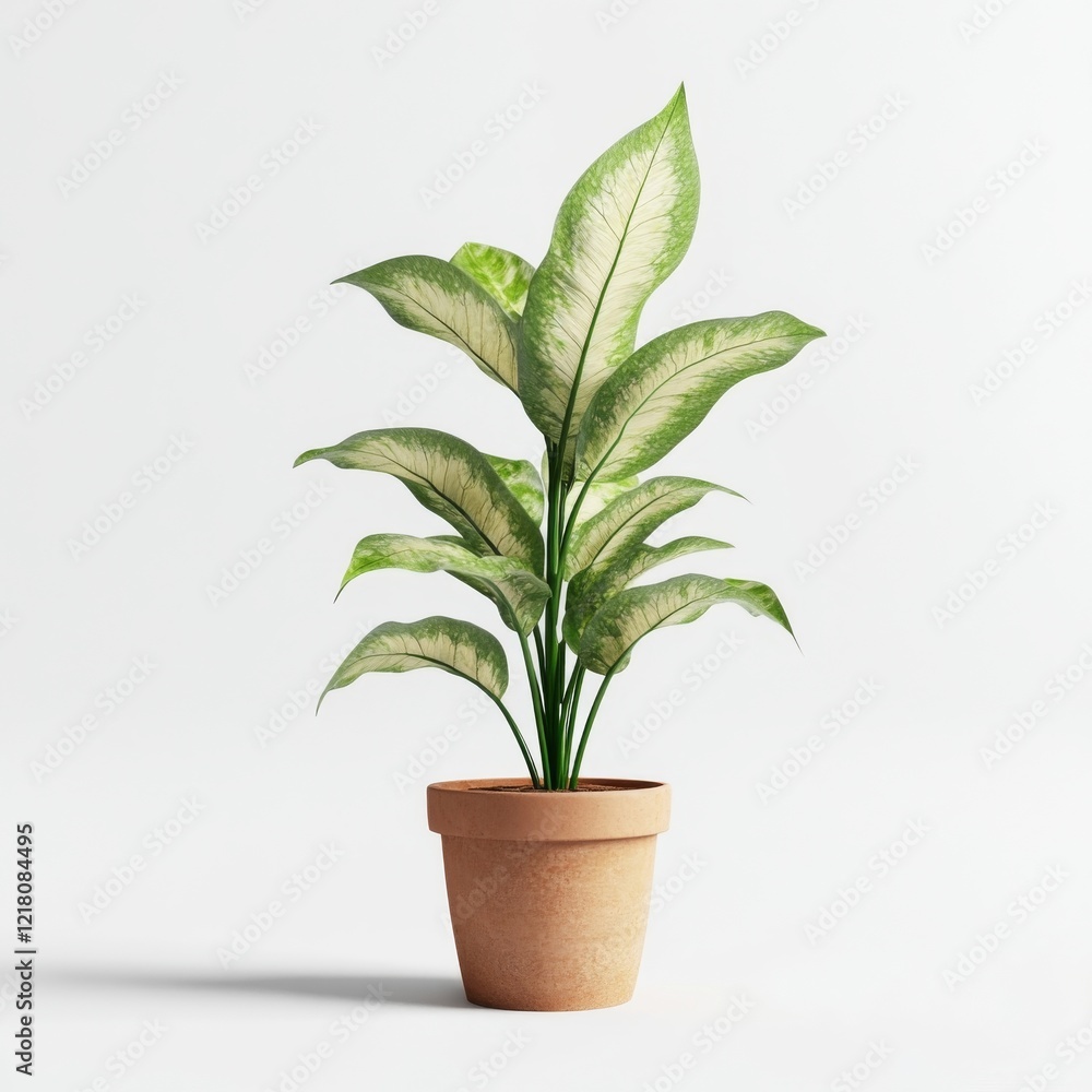 custom made wallpaper toronto digitalDieffenbachia Plant in a Brown Pot, Minimalist Home Decor
