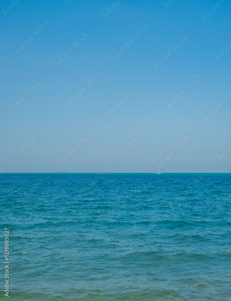 Obraz premium Photography landscape beautiful summer season vertical look view horizon tropical shore open sea cloud clean blue sky background calm nature ocean wave water nobody travel at Thailand sun day time.