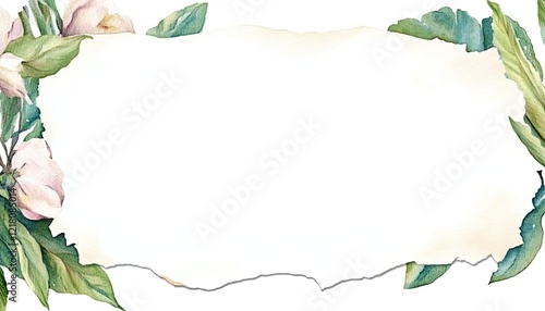 Elegant floral border design featuring soft watercolor leaves and flowers, perfect for invitations or art projects