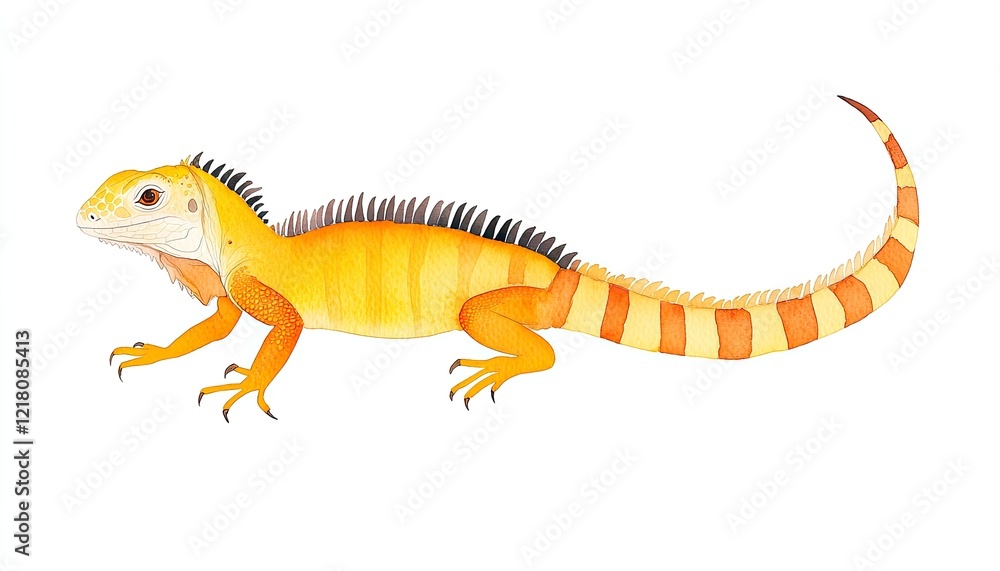 Obraz premium Vibrant illustration of a yellow-orange lizard with black stripes, showcasing its detailed features and anatomy