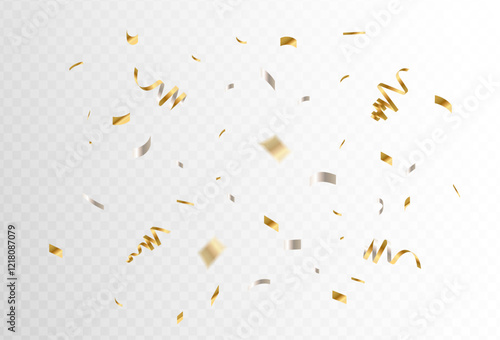 gold combinations gray soft confetti and ribbon streamers falling on a transparent background. blurred. Big and small,abstract frame,Vector. eps 10	
