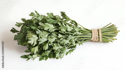 Fresh green herbs bundle on white background isorate vegetable and fruit display for culinary inspiration photo