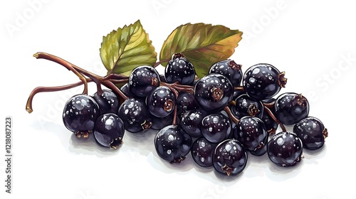 Black currants on white background isolated fruit composition natural setting close-up view fresh vegetables and fruits photo