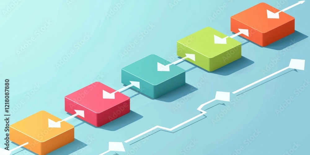 Obraz premium A five-step infographic with boxes connected by arrows, each representing a step in a process.