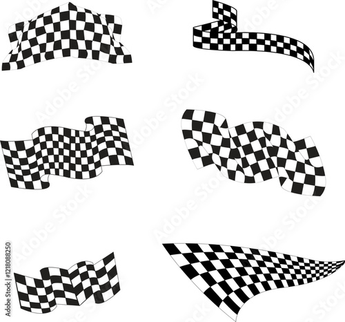 Vector black and white checkered auto racing flags and finishing tape vector set