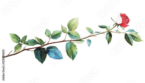 Wallpaper Mural Beautifully illustrated rose branch with vibrant green leaves against a plain white background, perfect for decor Torontodigital.ca